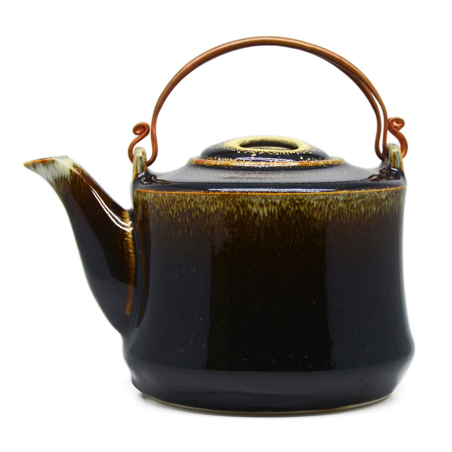Cylinder teapot with bronze handles - 5247